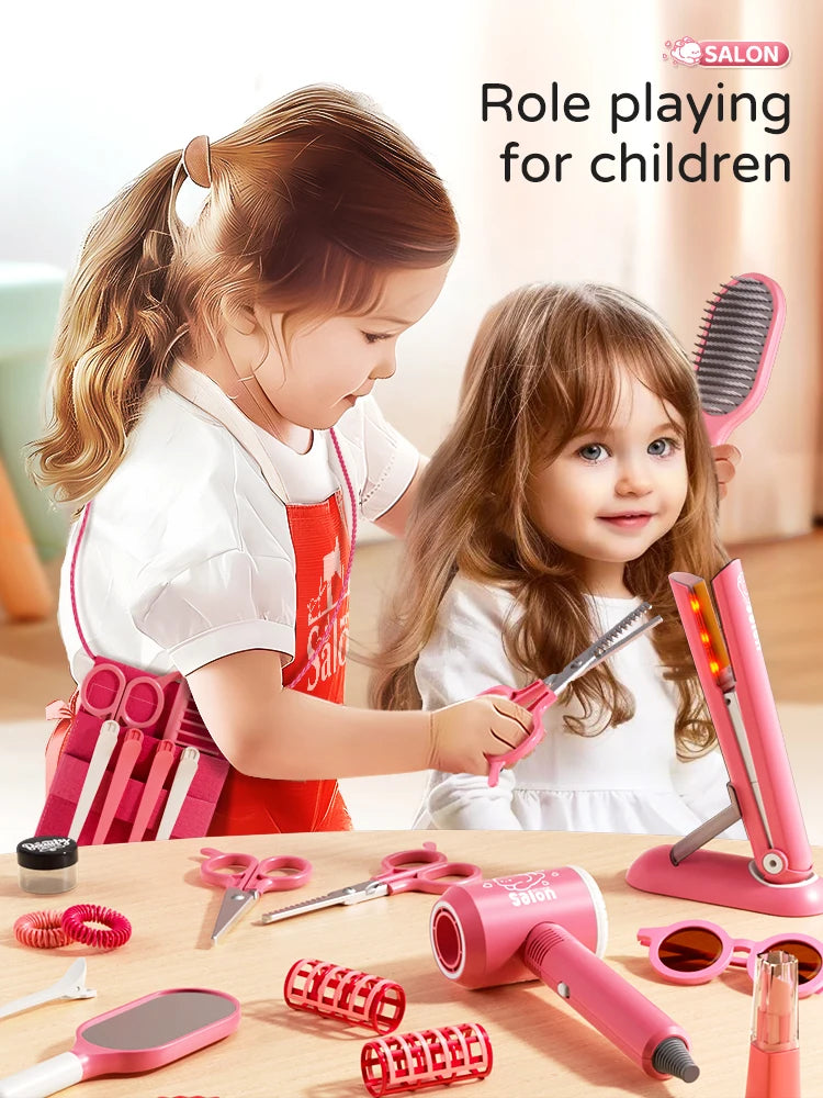 Kids Make Up Toys Simulation Haircut Kit Children's Hair dryer Role Playing Game Educational Toys For Girls Pretend Play Gifts kids makeup