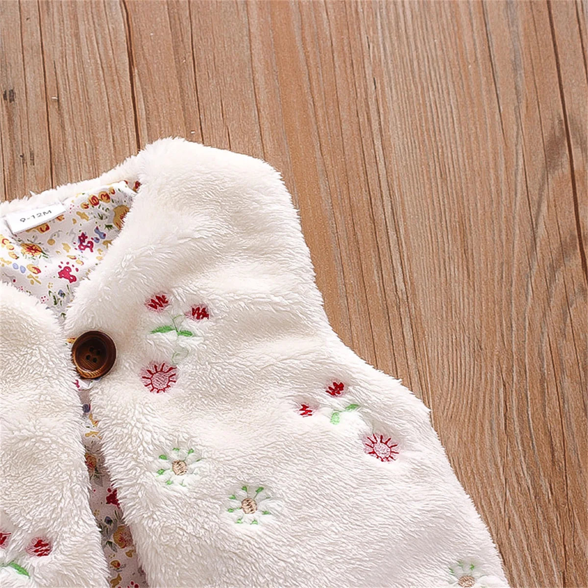 Autumn And Winter Girls' Fur Vest Sweet Flower Embroidery Sleeveless Warm Fashion Coat 0-3 Year Old Lady Wear Top infants girls