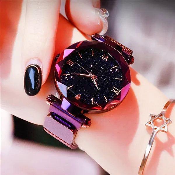 Womens Fashion Starry Sky Watches Magnet Buckle Mesh Belt Diamond Quartz Watch Women Dress Clock watch