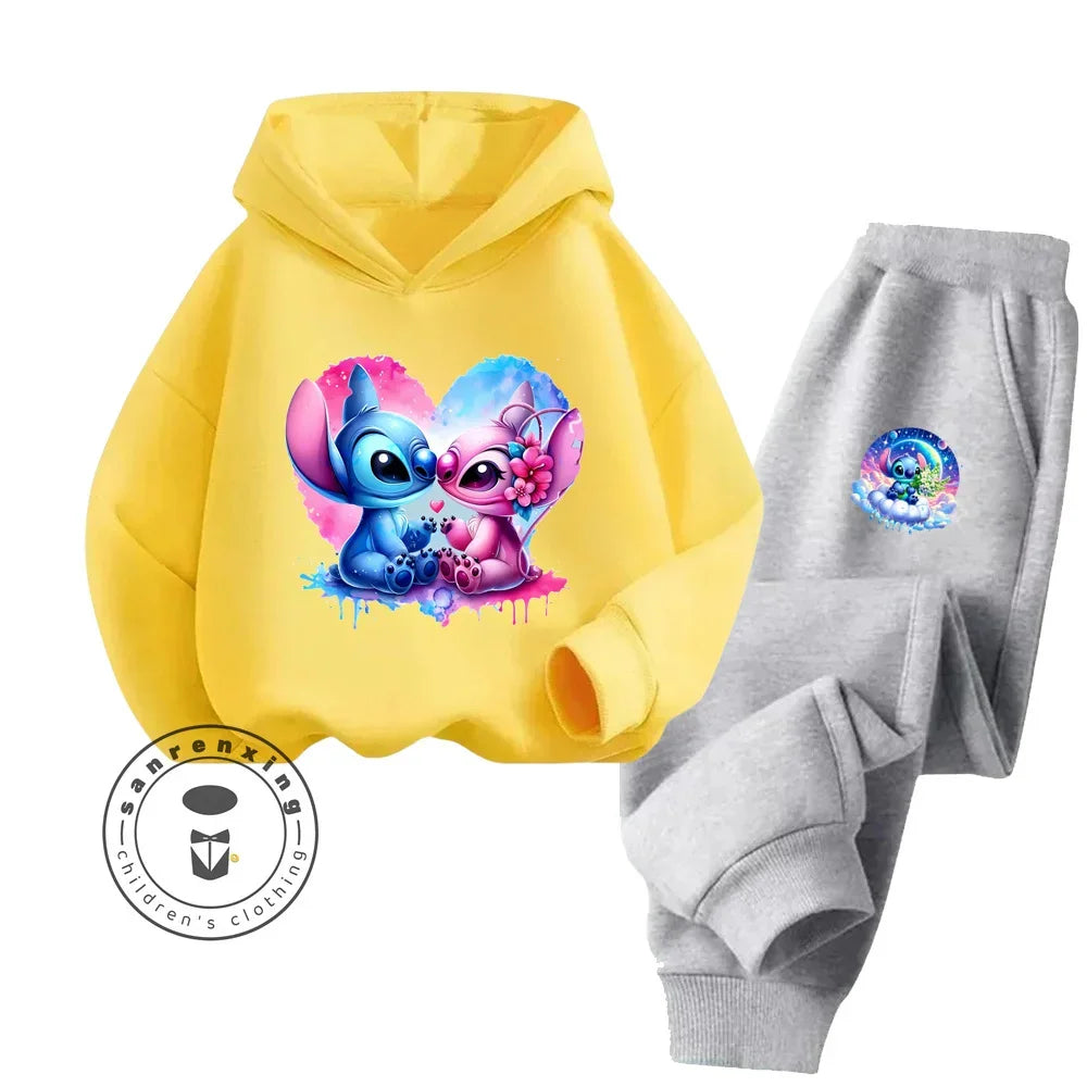 Cartoon Stitch Fall Winter Fashion Kawaii Sports Hoodie Set for Boys Girls Kids with High Quality Wear Resistant Cheap Fashion boys dress