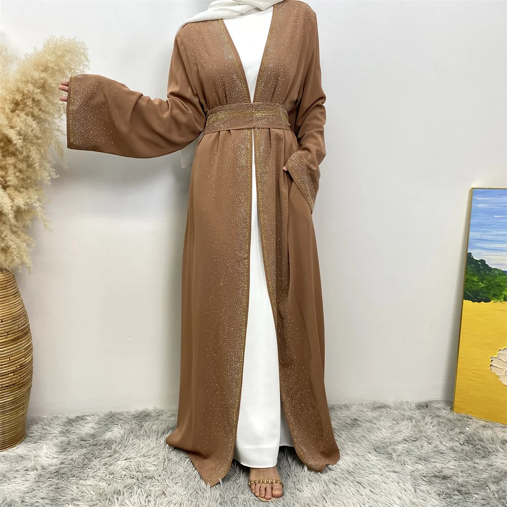 Fashion new Middle East Muslim ironing drill cardigan robe Arab Turkish women Dubai explosion women's  abaya