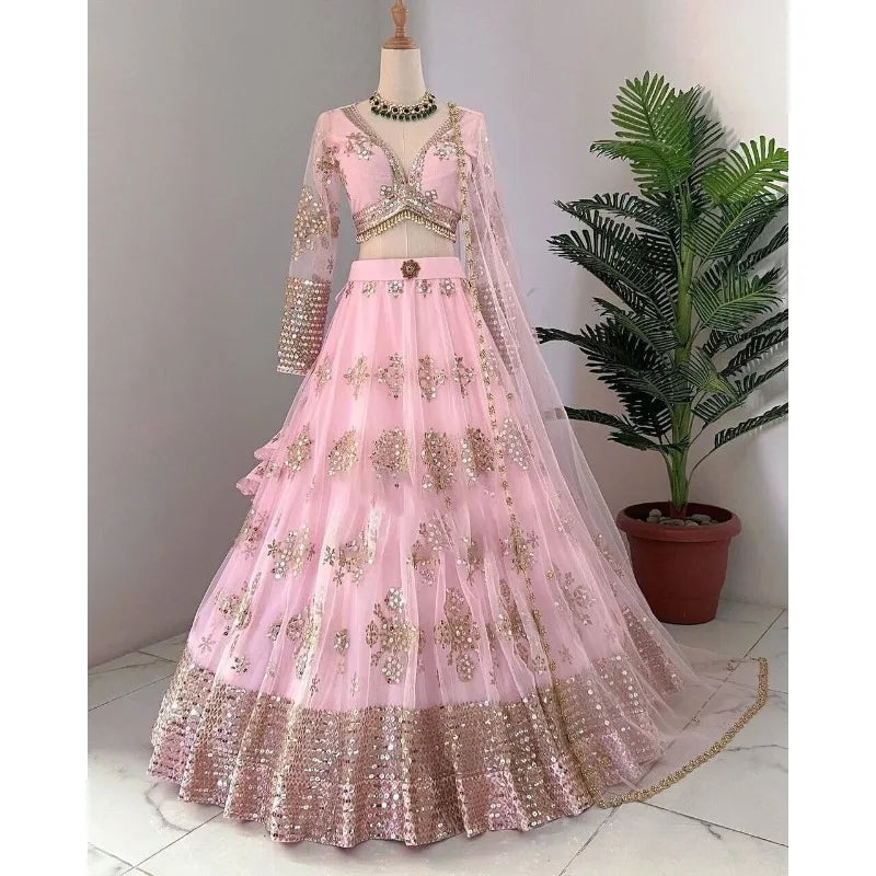 Indian Style Butterfly Net Lehenga Choli with Dupatta for Wedding Wear party lehnga