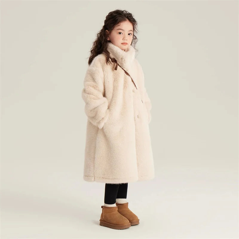 Girls Winter Fur Coats New Children Thicken Warm Outerwear Kids Fashion Casual Long Jackets Teenager Turtleneck Clothing girls jackets and coats