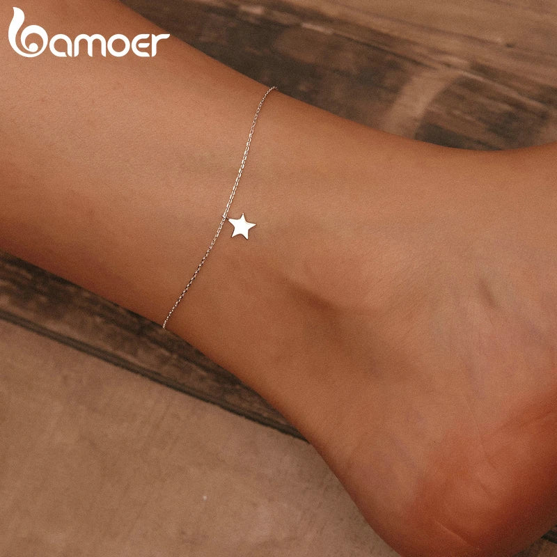 Simple Design Star Silver Anklet for Women Sterling Silver 925 Bracelet for Ankle and Leg Fashion Foot Jewelry anklet