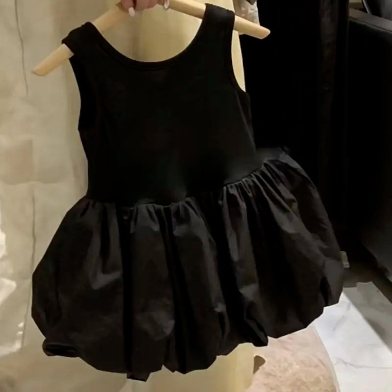 Girls Baby Black Open Back Sleeveless Dress Children's Flower Bud Dress Summer New Tank Top Princess Dress girls dresses