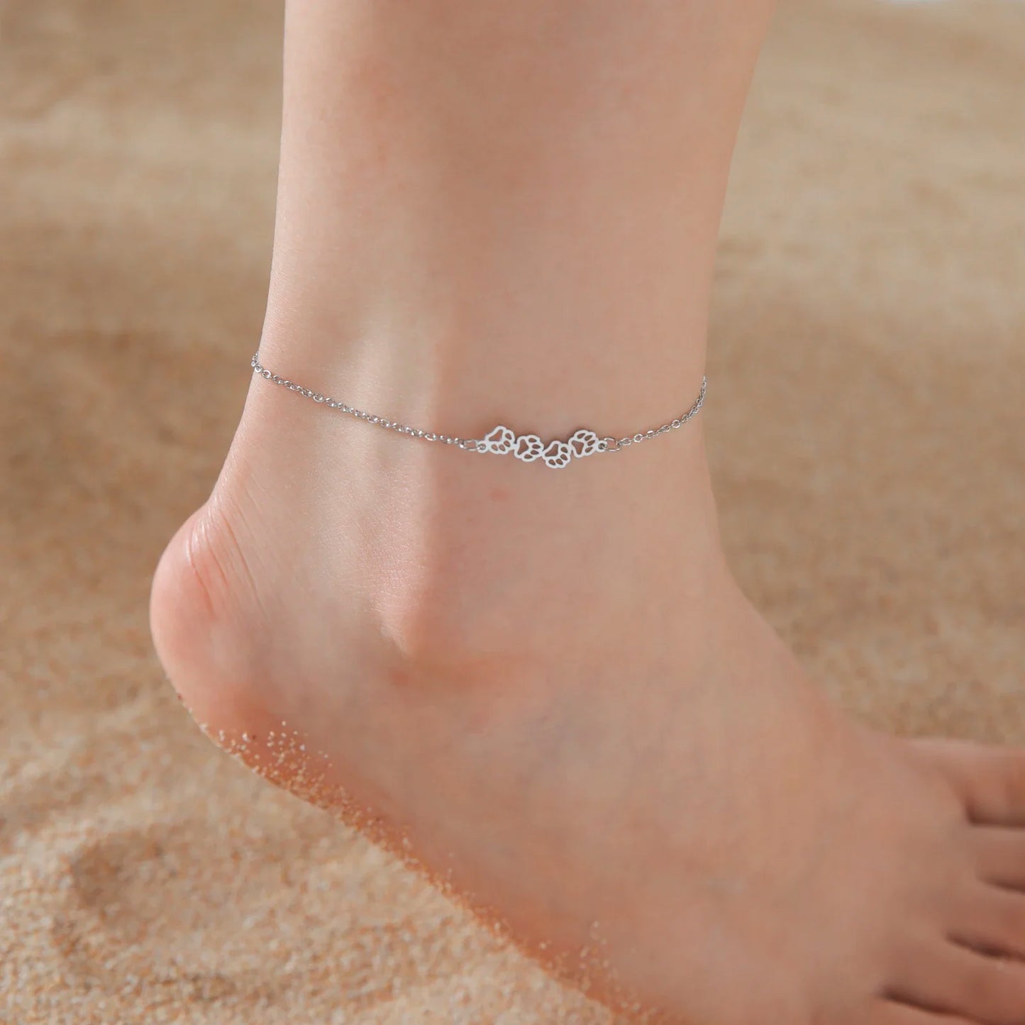 Tiny Korean Chain Cat Charm Anklet For Women Gold Color Leaf Heartbeat Silver Plating Cat Feet Charm Summer Anklet Jewelry anklet