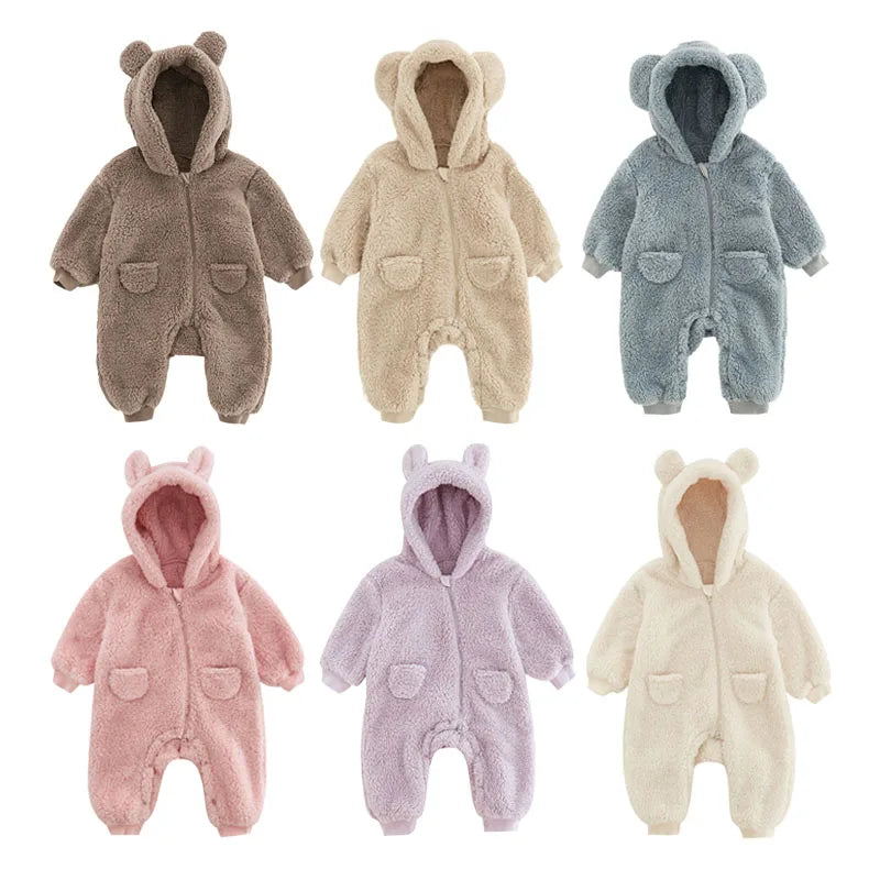 0-2Y Newborn Baby Rompers Spring Autumn Warm Fleece Baby Boys Costume Baby Girls Clothing Animal Overall Baby Outwear Jumpsuits infants girls infant boys