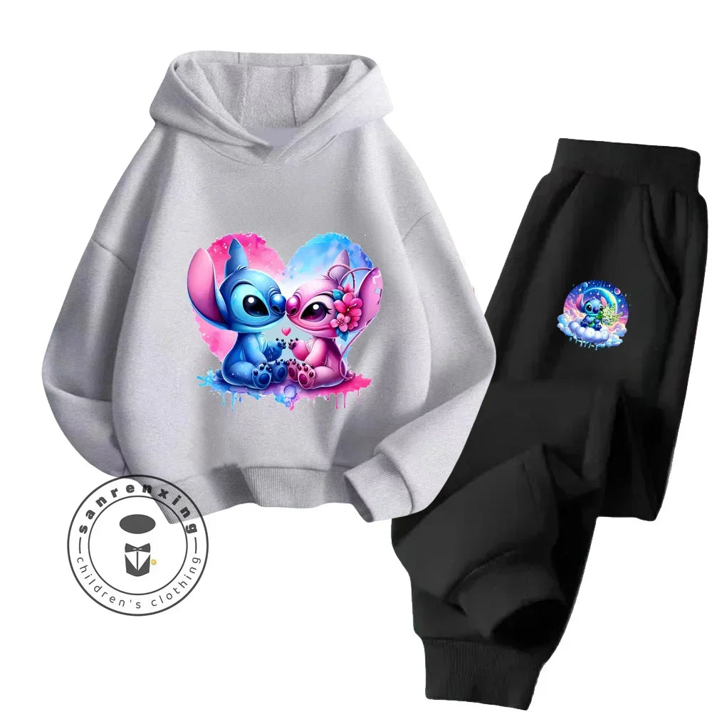 Cartoon Stitch Fall Winter Fashion Kawaii Sports Hoodie Set for Boys Girls Kids with High Quality Wear Resistant Cheap Fashion boys dress