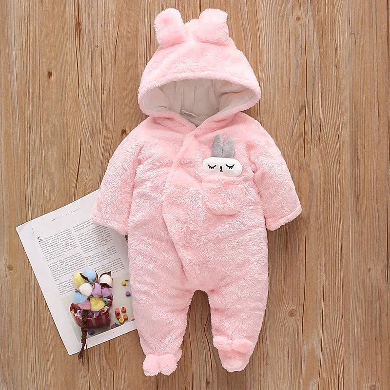 Autumn and Winter New Baby Plush Climbing Clothes Baby Warm and Thick Cartoon Dog Rabbit Cute Cotton Clothes for 0-2 Years infants girls infants boys