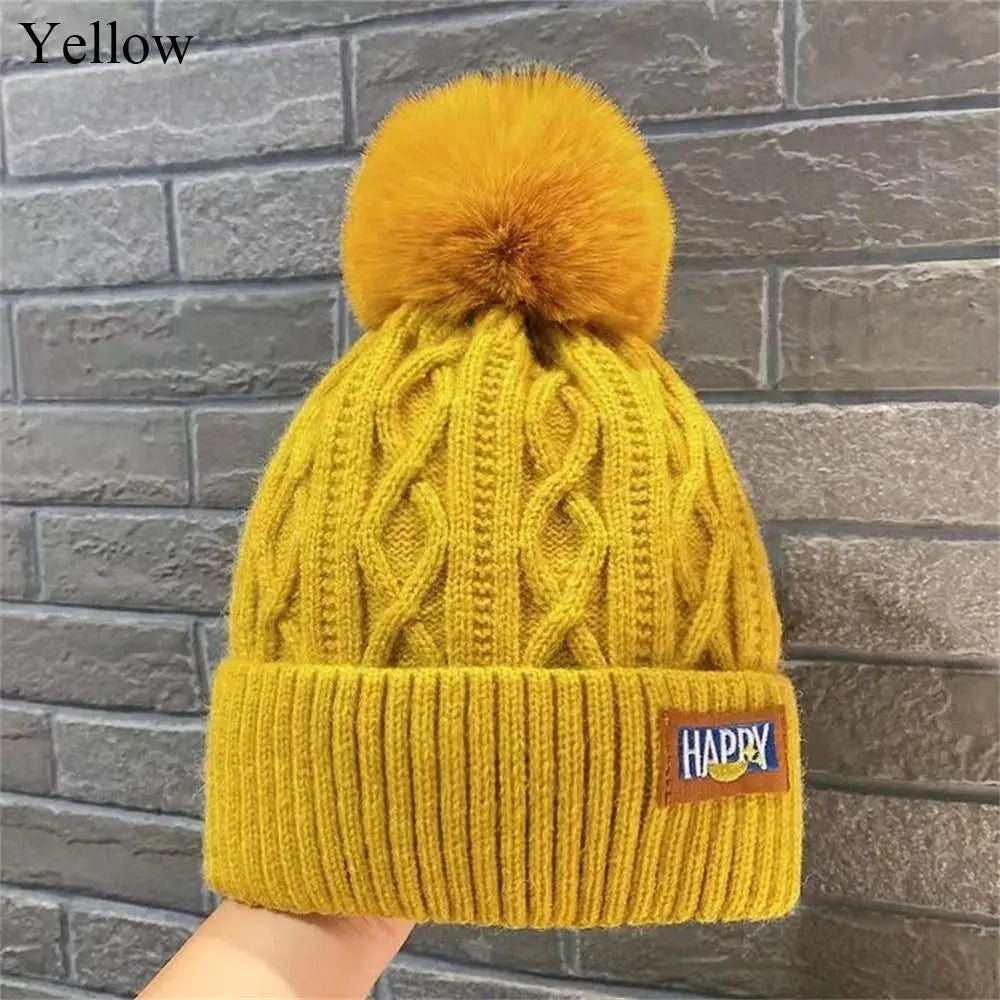 Fashion Women Pompoms Hat Hairball Hat Thickened Winter Warm Hat Stylish Beanie Hats Casual Outdoor Knitted Caps