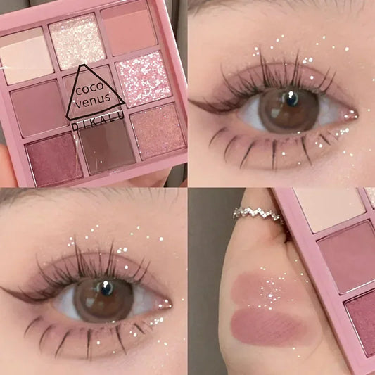 New Nine-color Eyeshadow Palette Rose Pink Color Pearly Matte Glitter Eyeshadow Pallete Shiny Eye Shadow Eye Pigments eyes