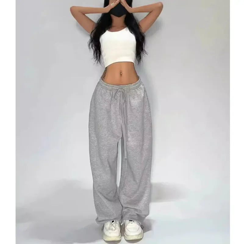 Deeptown Casual Gray Sweatpants Women Wide Leg Black Joggers Classic Baggy Streetwear Oversized Sports Female Trousers All-match bottom