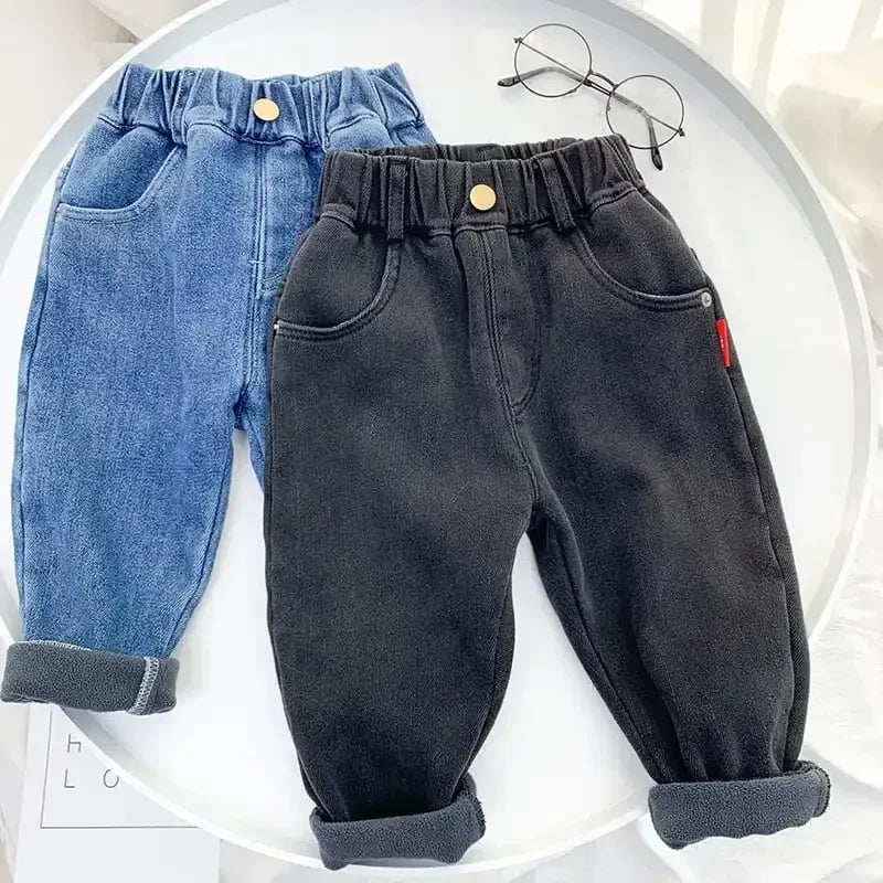 1-7 Yrs Boys Unisex Plus Fleece Winter Pants for Kids Baby Thickening Warm Soft for Girl Children Stretch Fleece Jeans Pants  bottom boys