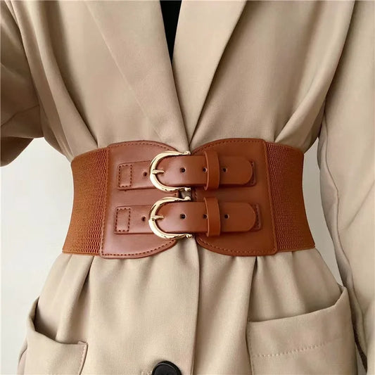 High sense retro pin buckle waist seal elastic elastic wide belt ladies fashion accessories belt