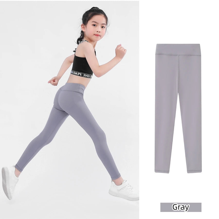 Spring Autumn Girl Pants Black Cotton Spandex Bobbi Running Yoga Pants High Waist Sports Leggings Gym Children Kids Skinny Tight