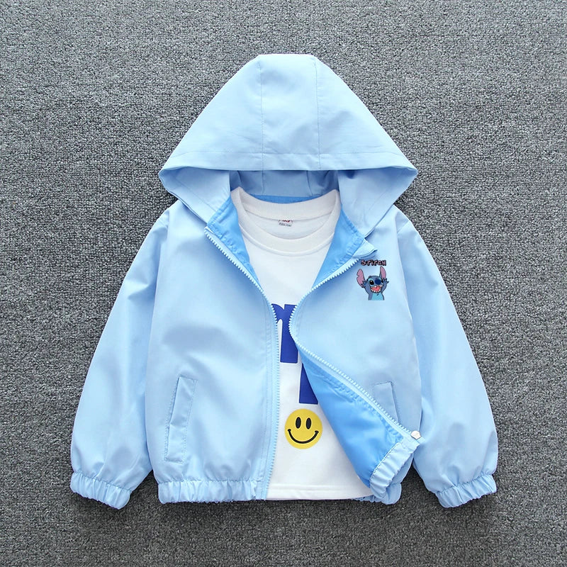 Lilo and Stitch Children Girls Hooded Jacket Coat 2024 Autumn Baby Boy Cartoon Zipper Long Sleeve Casual Clothing Kids Outerwear  girls jackets and coats