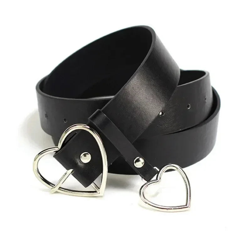 Fashion Women PU Leather Belt Heart Female Cute Black Harajuku Belt Ladies Pants Party Dress Heart Belts For Jeans belt