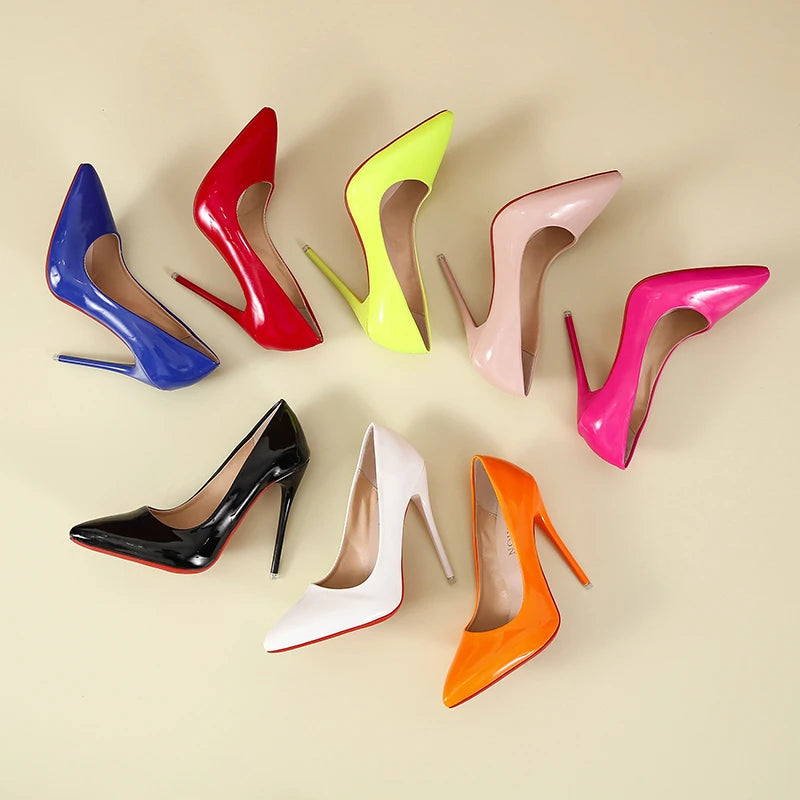 High Thin Heels Shoes Women Pumps Pointed Toe Colorful Patent Leather Stiletto Wedding Shoe Size 45 heel shoes