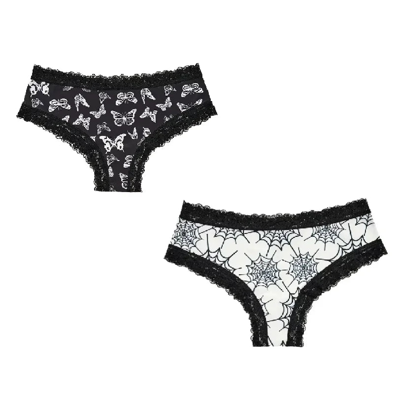 2Pc Set Lingerie Woman Sexy Underwear Lace Female Underwear Ghost Bat Butterfly Gothic Style Breathable Panties For Women undergarments