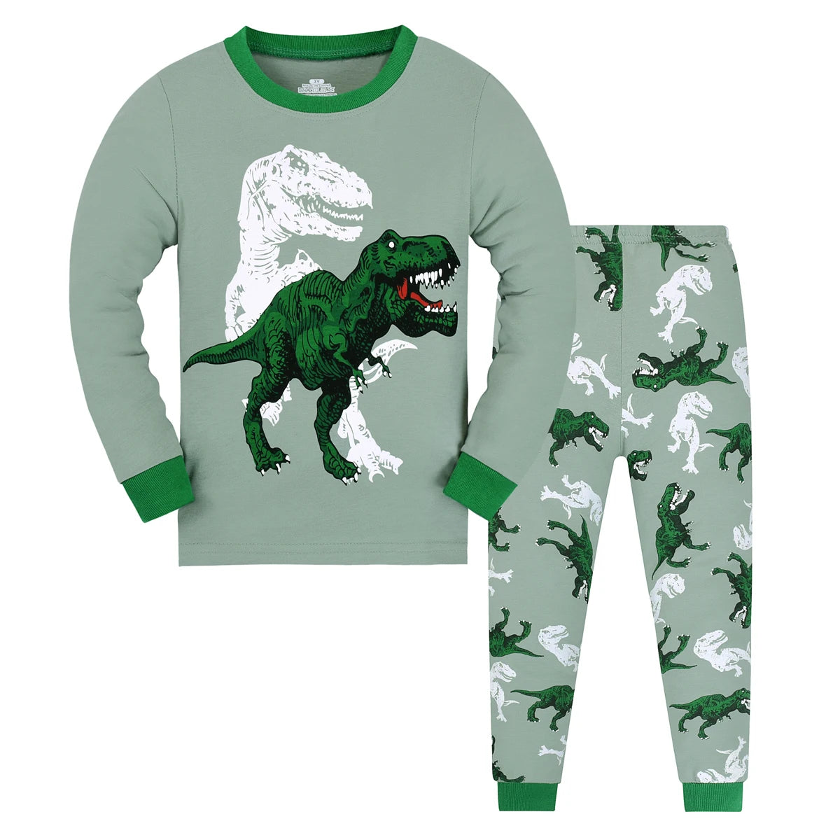 Kid's Pajamas, T-rex Dinosaur Pattern Long Sleeve Top & Pants Set, Comfy Casual Pj Set, Boy's Loungewear night wear boys