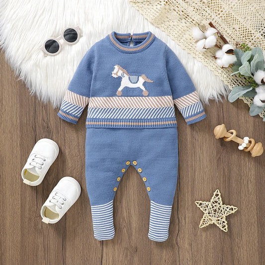 Baby Rompers Blue Long Sleeve Knit Newborn Boys Jumpsuits Playsuits Autumn Winter Infant Unisex Outfits One Pieces Kids Costumes infants boys