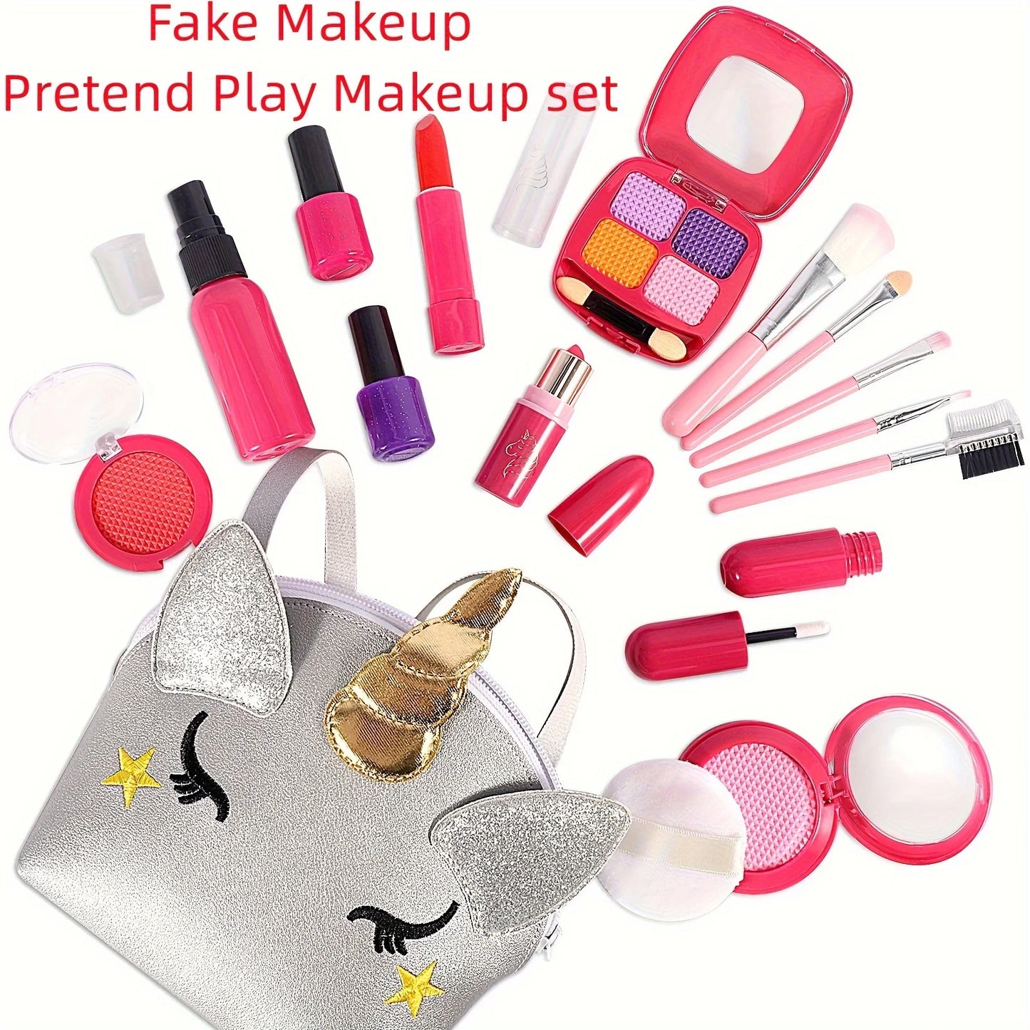 Girl Pretend Makeup for Toddlers Kids Play Makeup for Little Girls with Unicorn Purse Bag Toddler Makeup Kit Fake Make Up Toys kids makeup