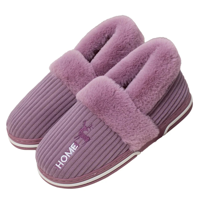 Comwarm New Women Slippers Winter Warm Plush Fur Antiskid Cloud Slippers Outdoor Breathable Thick Flat Sole Soft Home Slipper