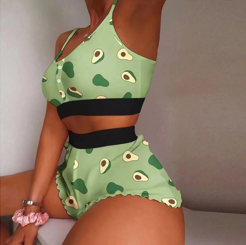 2 Pieces Set Women's Pajama Shorts Suit Multiple Print Underwear Sexy Lingerie Camisoles Tanks Night wear