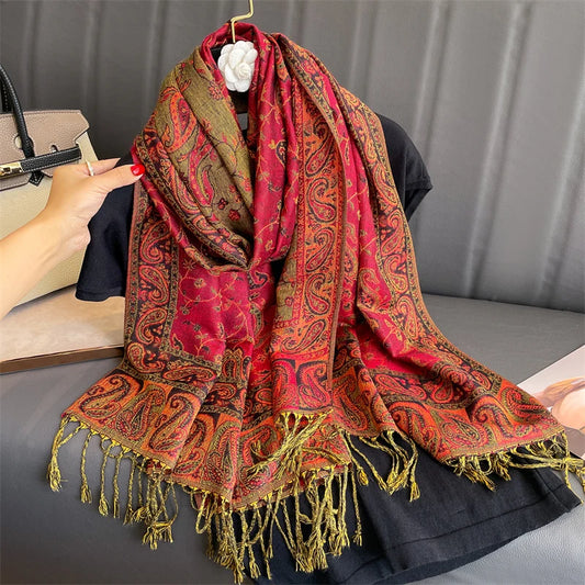 Luxury Brand Autumn Cashmere Pashmina Shawl Lady Wrap Warm Winter Scarves Design Print Female Foulard Cotton Stoles Scarf