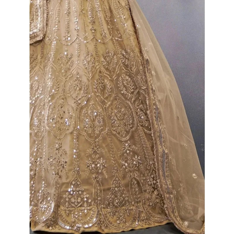 Elegant Ethnic Wear Women's Lengha Customize Stitched Golden Color Lehenga Choli party lehnga