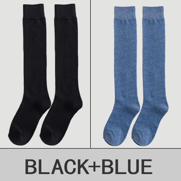 2 Pairs Women Cotton Knee High Socks Black White Solid color Fashion Casual Calf Sock Female Girl Party Dancing Sexy Long Socks