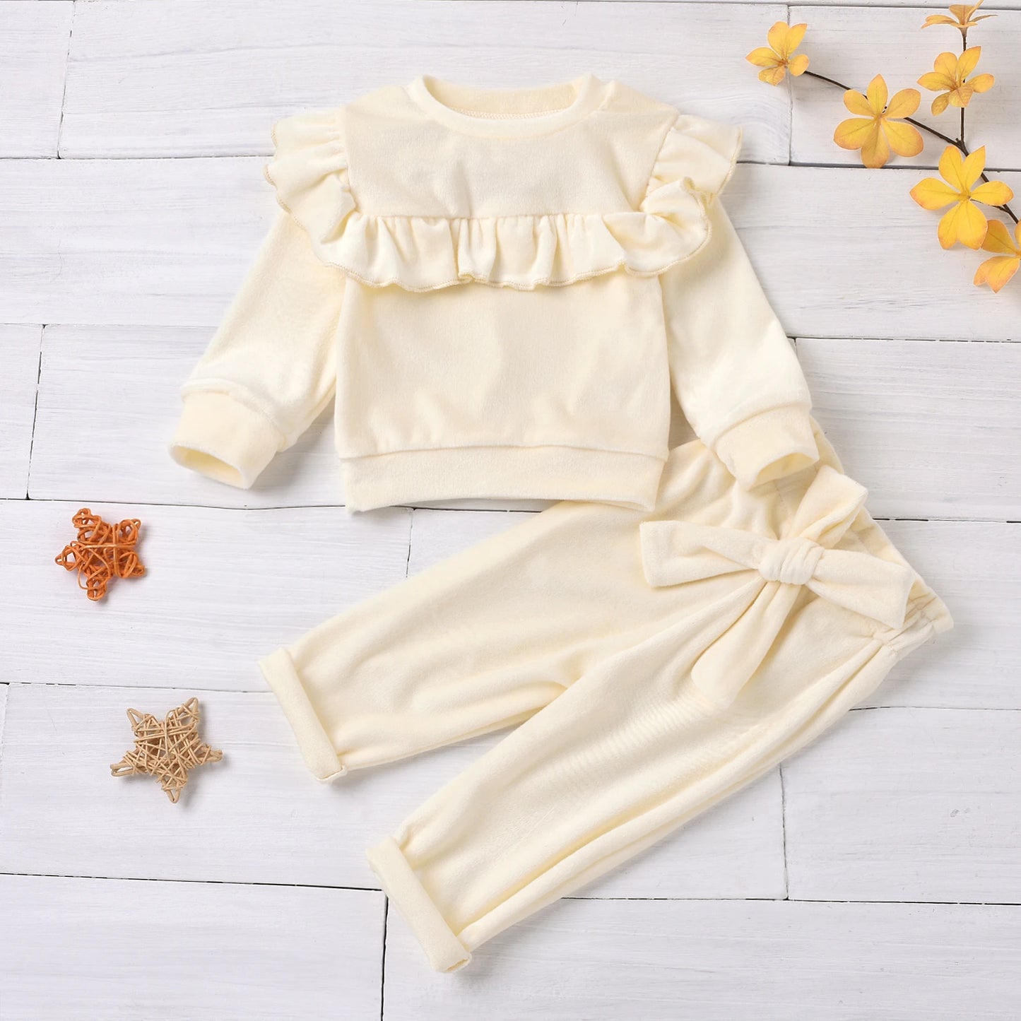 2PCS fall and winter models girls coral fleece warm Baby Sets coral fleece top coral fleece pants warm and comfortable infants girls