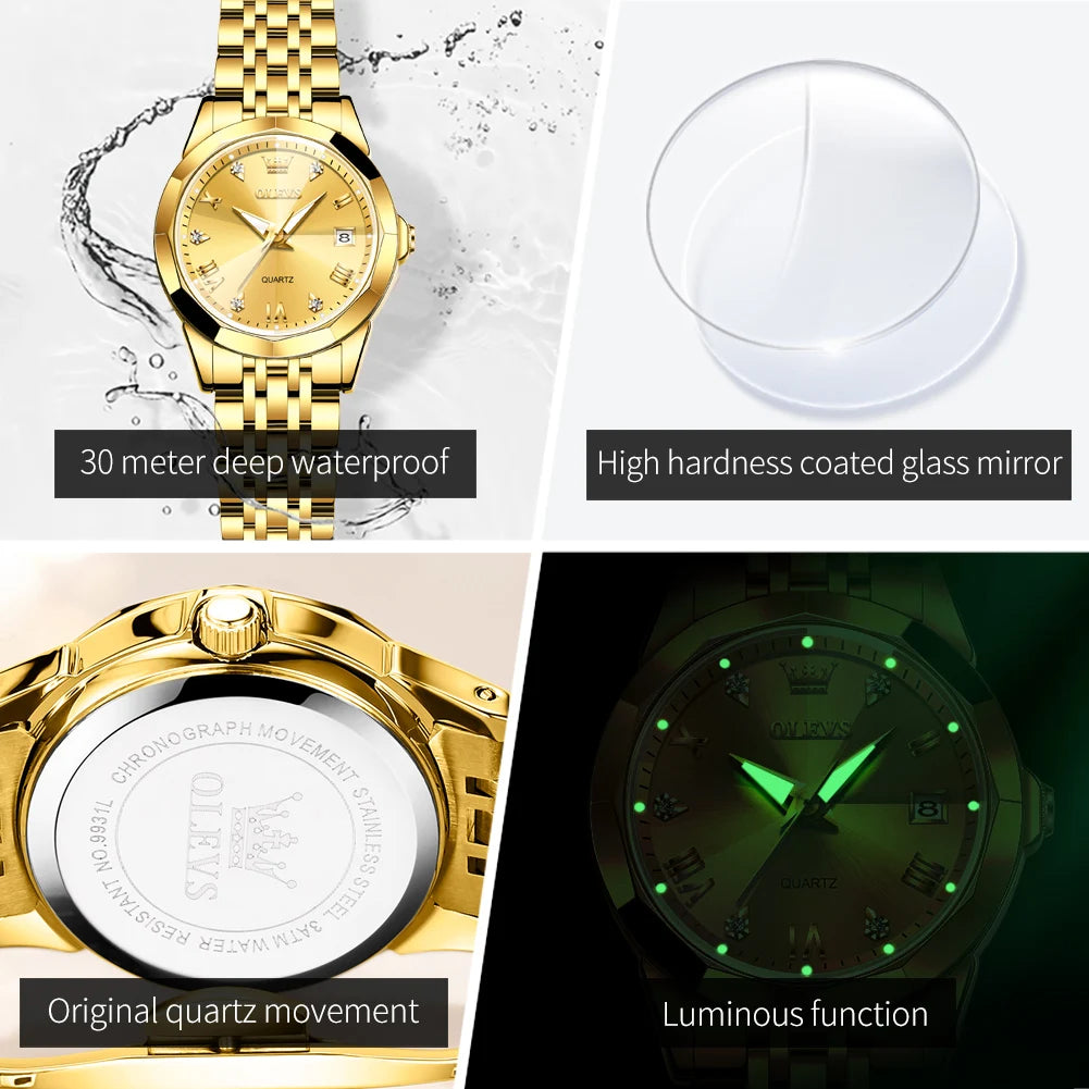 Fashion Golden Watch for Women Stainless Steel Waterproof Women's Watches Elegant Original Luxury Ladies Quartz Wristwatch watch