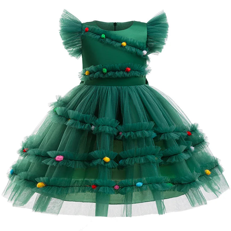 Girls Princess Dress Cute Christmas Tree Mesh Fashion Girls Dress Party Performance Costumes 2-10 Years New Kids Clothes girls dresses