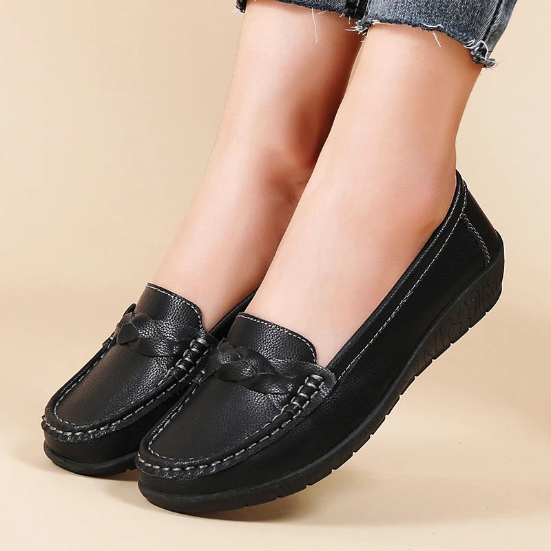 Genuine Leather Wedge Women Flats Fashion Black Women Shoe Slip On Women Casual Shoes Moccasins Tenis Chaussure Femme casual shoes