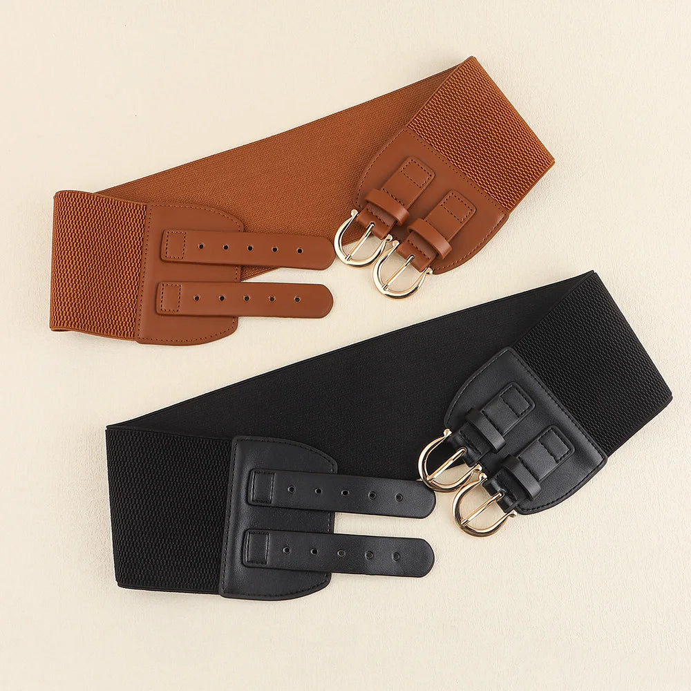 High sense retro pin buckle waist seal elastic elastic wide belt ladies fashion accessories belt