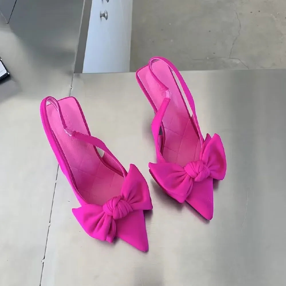 New Butterfly Knot Women Slingbacks Heels Shoes Sexy Dress Thin Heel Pointed Toe Ladies High Heel shoes