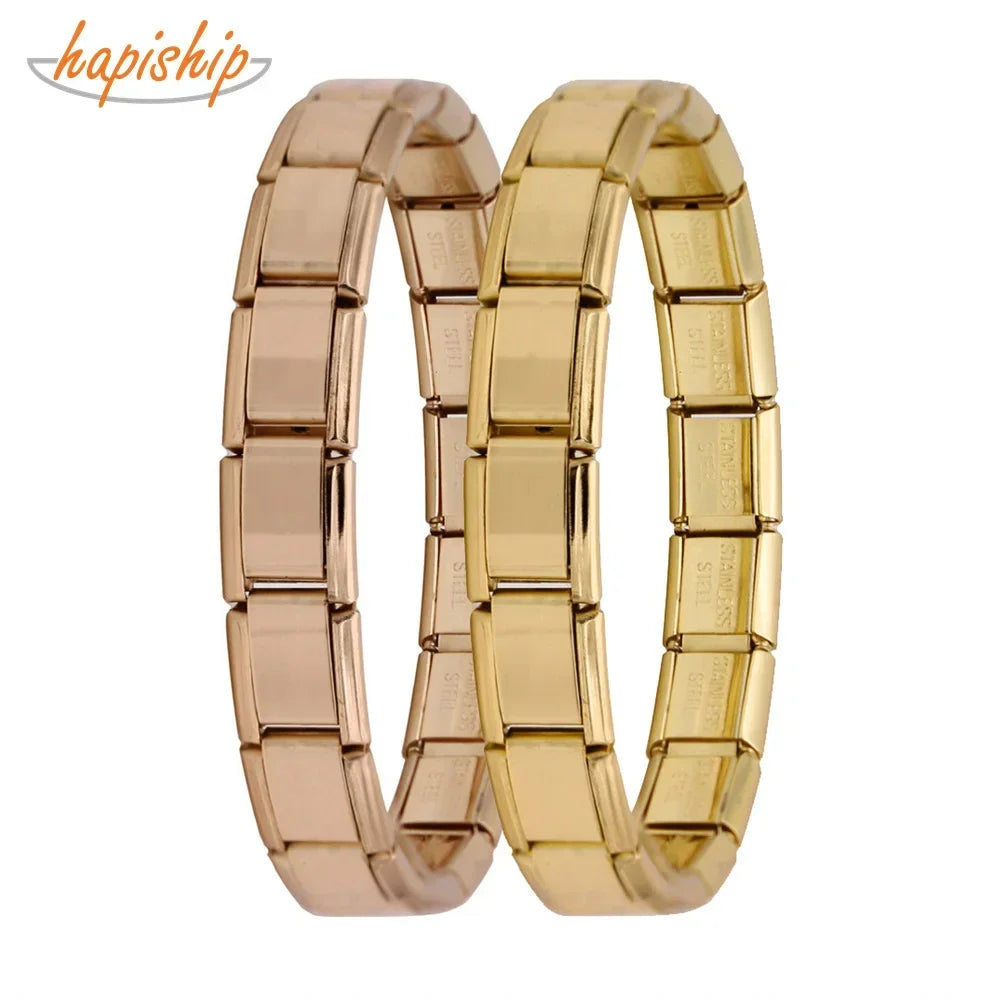 Hapiship Top Women's Girl Jewelry 9mm Width Itanlian Elastic Charm Bracelet  Fashion Stainless Steel Bangle Jewelry G096 bracelete