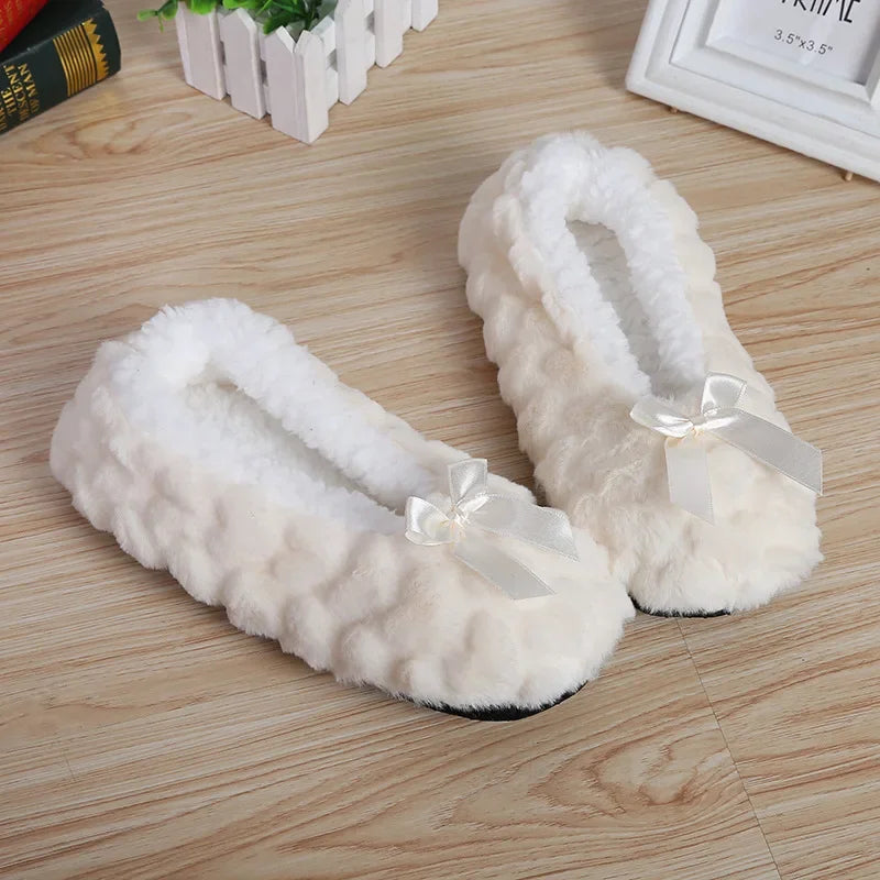 Home Fuzzy Slipper Women Winter Fur Contton Warm Plush Non Slip Grip Indoor Fluffy Lazy Female Mouse Ears Floor Shoe Living room slipper