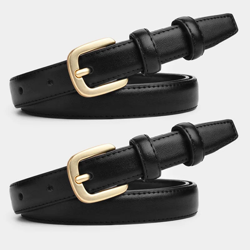 2Pcs Women's Belt Fashion Black Belt Retro Needle Buckle Jeans Belt Casual Strap Long Skirt Belt