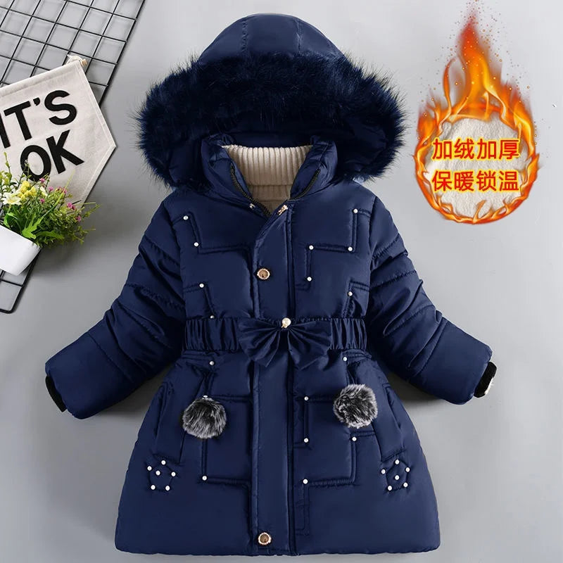 Thick Keep Warm Winter Girls Jacket Detachable Hat Plush Collar Hooded Padded Lining Coat For Kids Children Birthday Present girls jackets and coats