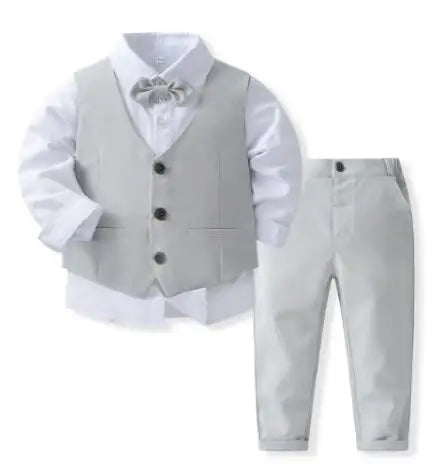 Gentleman Outfits Birthday Costume for Boy Children Spring Autumn Boutique Clothing Set Solid Vest Suit Kids Cotton Formal Wears boys dress