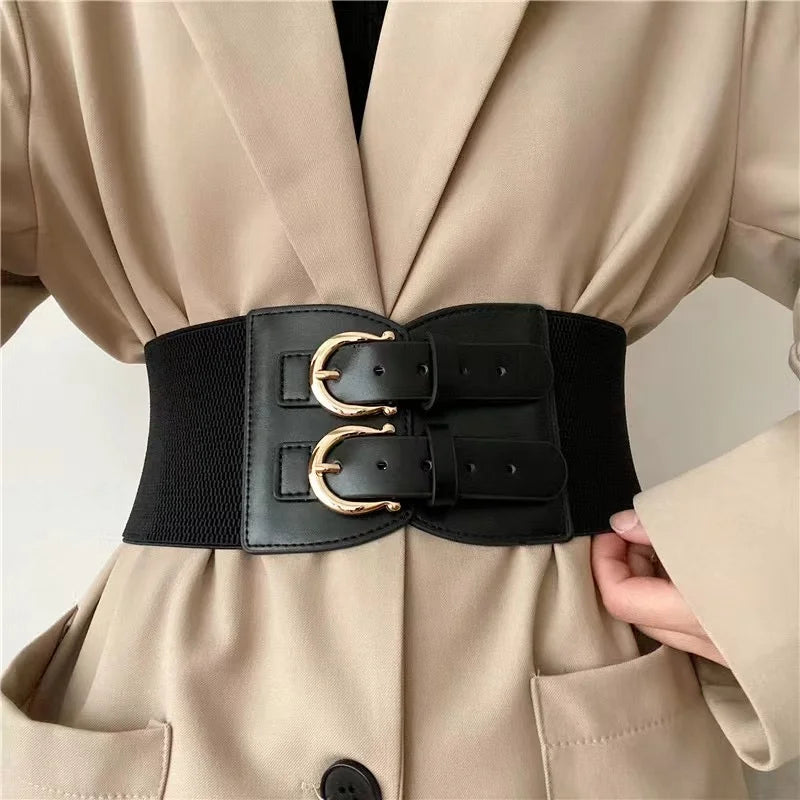 High sense retro pin buckle waist seal elastic elastic wide belt ladies fashion accessories belt