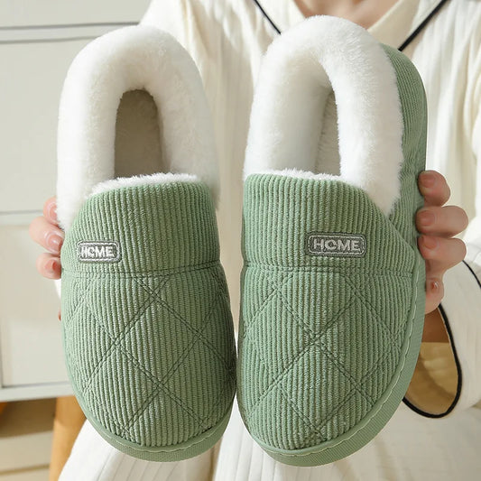 Comwarm New Women Slippers Winter Warm Plush Fur Antiskid Cloud Slippers Outdoor Breathable Thick Flat Sole Soft Home Slipper