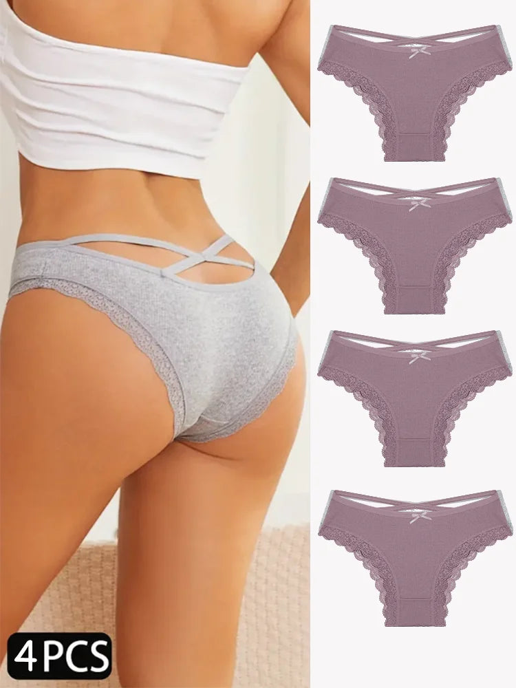 4PCS Women's Cotton Briefs Sexy Female Underpants Elasticity Comfortable Underwear Panties Lingerie S-XL  Solid Color Intimate undergarments