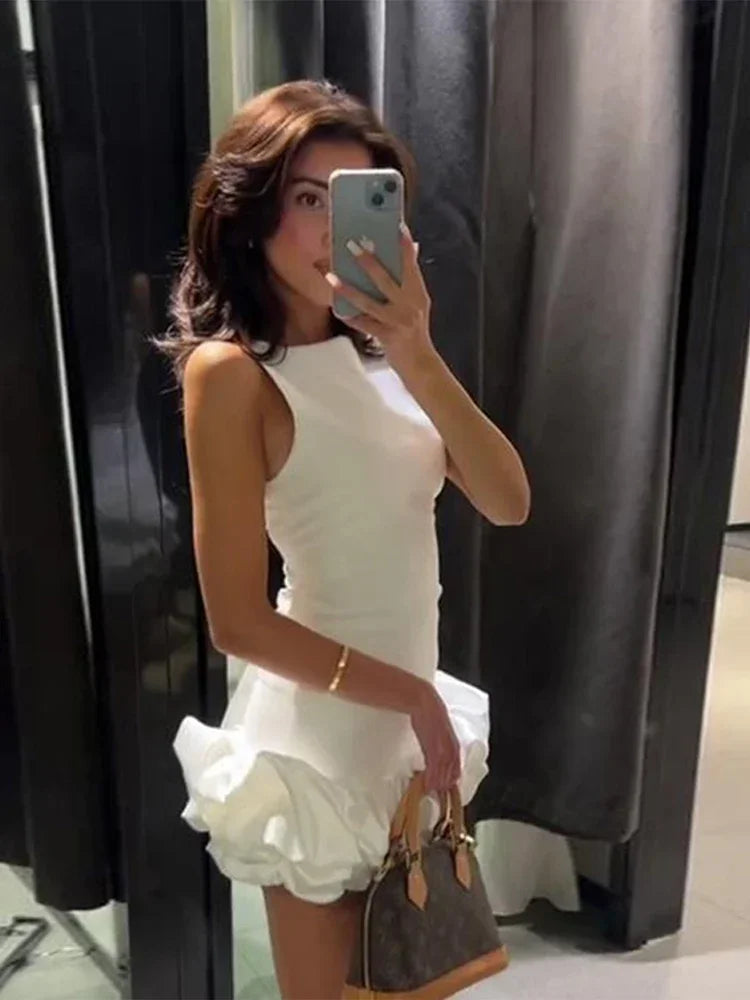 Sleeveless Backless Mini Dress For Women Elegant Ruffled Hem Folds Short Sundress Holiday Lady Evening Party Vestidos party dress