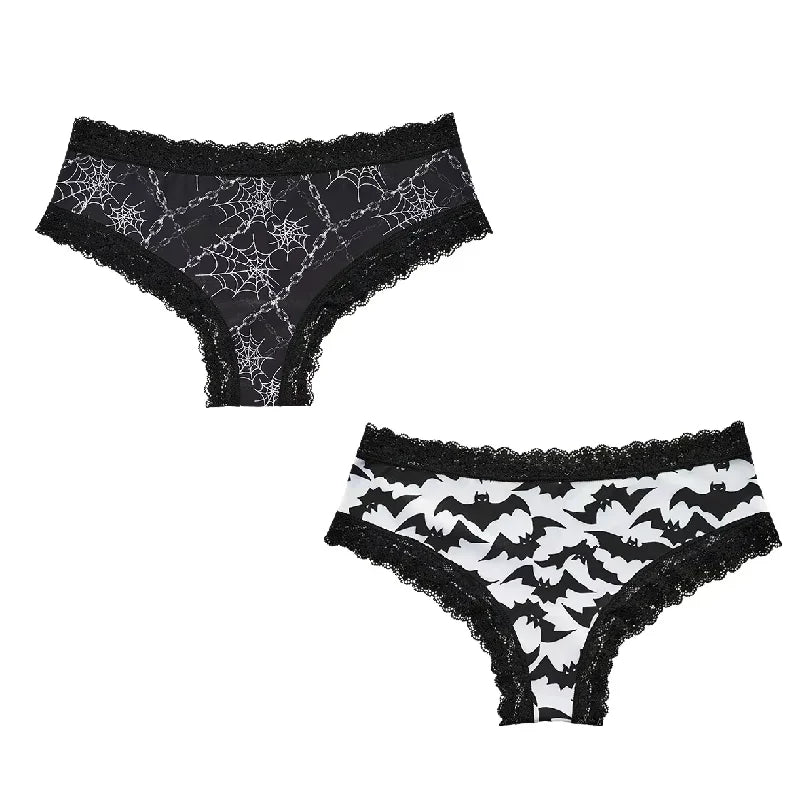 2Pc Set Lingerie Woman Sexy Underwear Lace Female Underwear Ghost Bat Butterfly Gothic Style Breathable Panties For Women undergarments