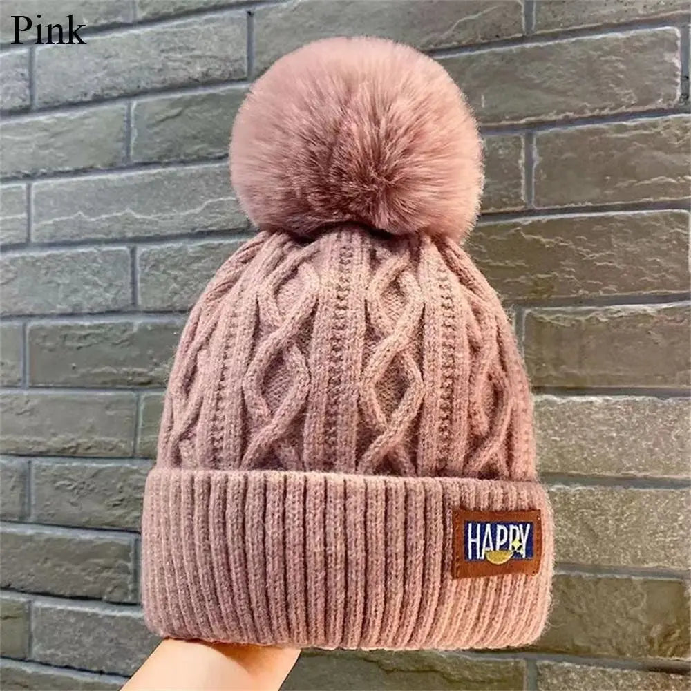 Fashion Women Pompoms Hat Hairball Hat Thickened Winter Warm Hat Stylish Beanie Hats Casual Outdoor Knitted Caps