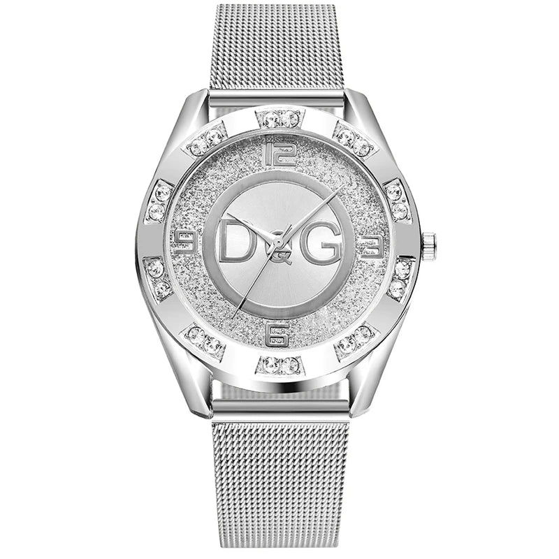 Fashion Luxury Watch DQG Crystal Quartz Female Watch Gold Silver Stainless Steel Ladies Dress Watch  Zegarek Damski watch