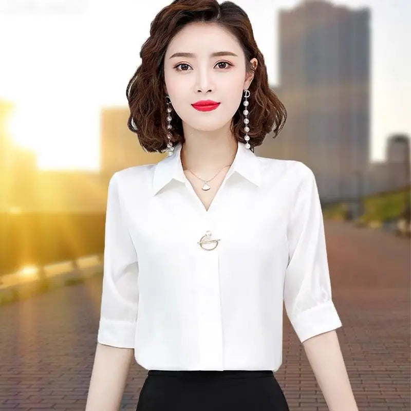 Temperament Mid Sleeved High End Professional Women's Chiffon Shirt Spring Autumn New Long Sleeved Western Style Top